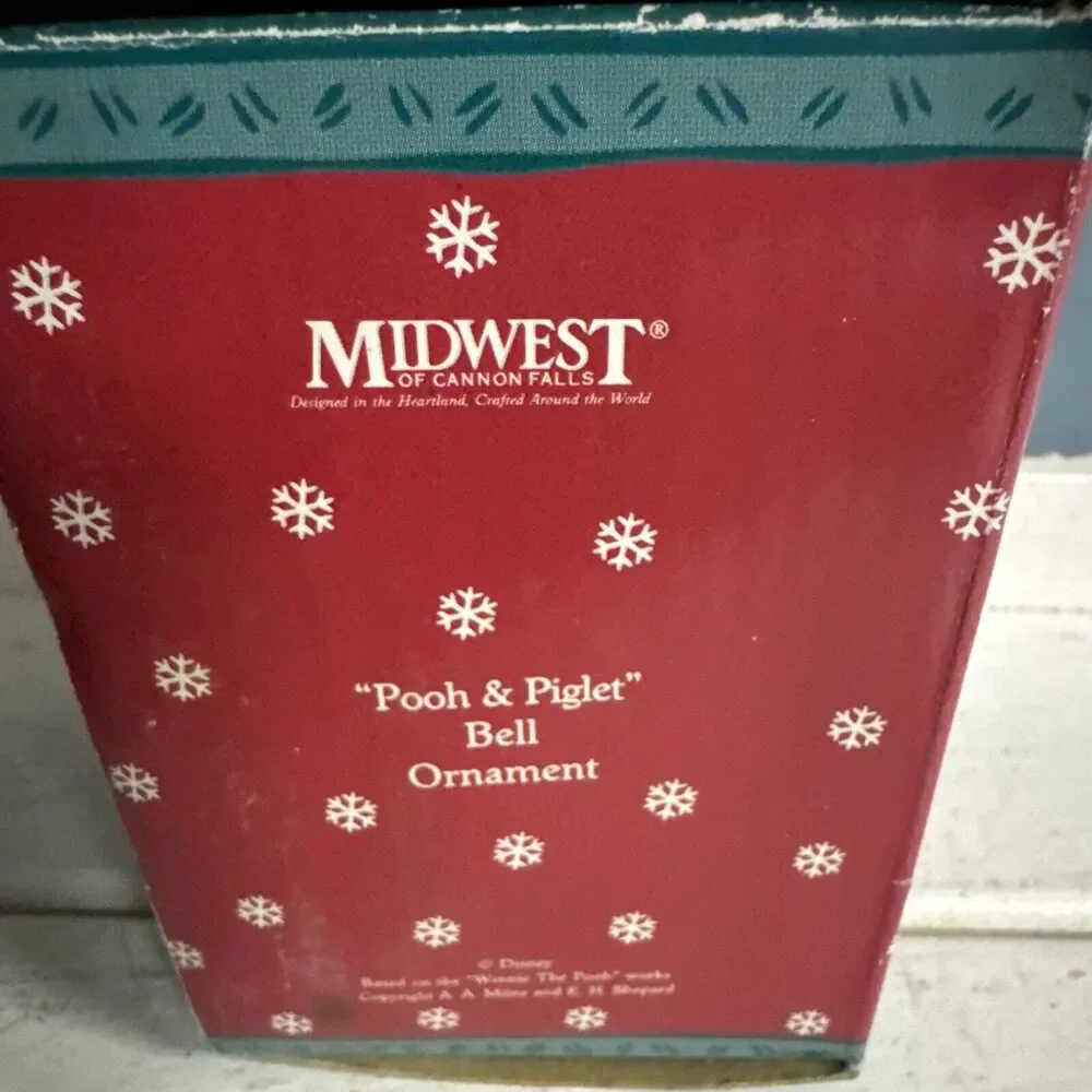 Vtg Disney Classic Pooh And Piglet Christmas On Bell‎ Ornament By Midwest RARE